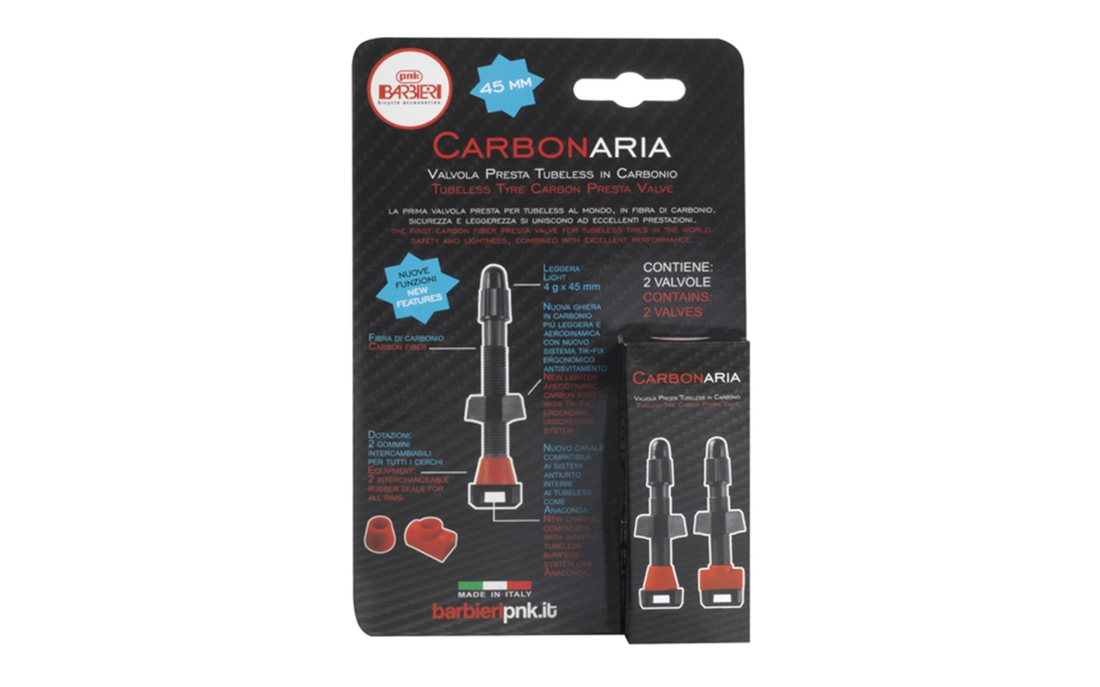 VÁLVULAS DE CARBONO TUBELESS 45MM PRESTÁ 2 UNIDADES